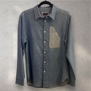 Woolf Originals New York Men's Geometric Blue Button Down Shirt